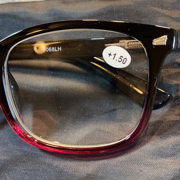 Blue Blocking +1.50 Reading Glasses. New. Flexible Temple. Black & Raspberry - Picture 8 of 10